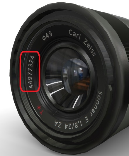 Где найти серийный номер на объективе Sony с линзами Carl Zeiss (c суффиксом Z; например SEL-2470Z)